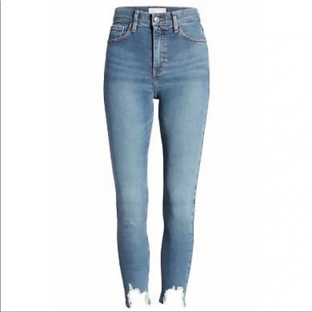 TopShop Jamie Blue High Waist Jagged Hem Skinny Jeans Sz28 Waist28” Inseam26.5” - Picture 5 of 16